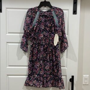 Brand New Nordstrom Ava&Yelly Floral Dress with Ruffle Sleeves - Pink and Purple
